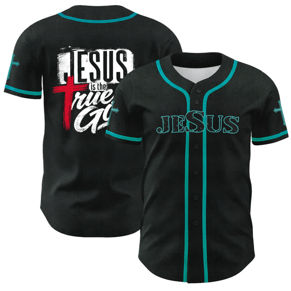 Christianartworkshop Gesù Vero Dio Croce Rossa Maglia da baseball nera - Lago Blu - 5XL - image 35