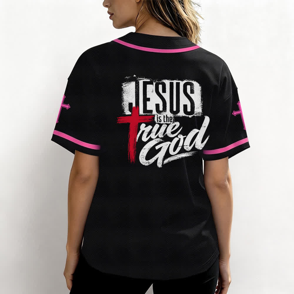 Christianartworkshop Gesù Vero Dio Croce Rossa Maglia da baseball nera - image 45