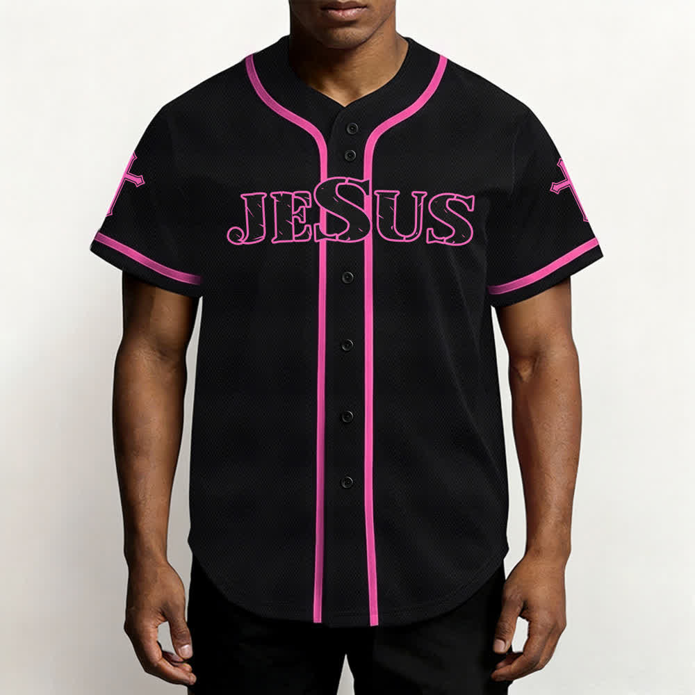 Christianartworkshop Gesù Vero Dio Croce Rossa Maglia da baseball nera - image 48