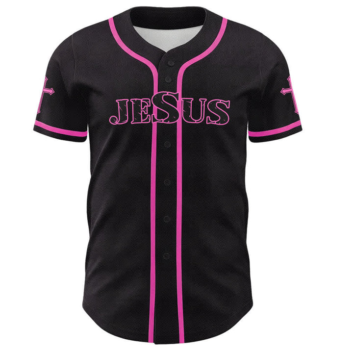 Christianartworkshop Gesù Vero Dio Croce Rossa Maglia da baseball nera - image 44