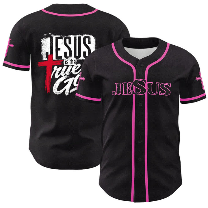 Christianartworkshop Gesù Vero Dio Croce Rossa Maglia da baseball nera - Rosa - 5XL - image 42