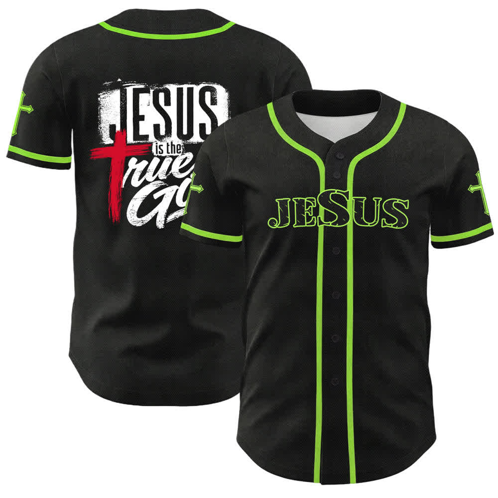 Christianartworkshop Gesù Vero Dio Croce Rossa Maglia da baseball nera - Verde - 5XL - image 49