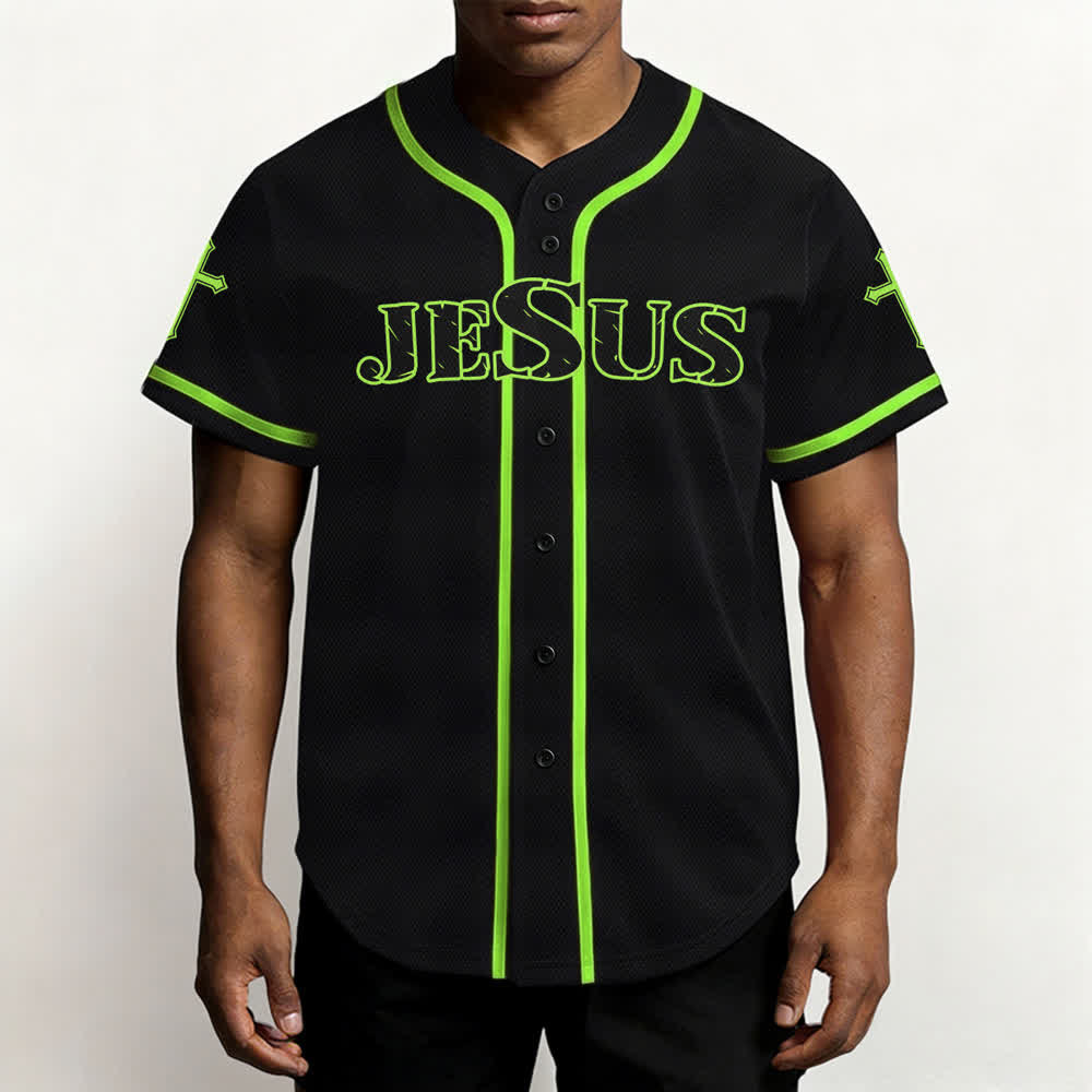 Christianartworkshop Gesù Vero Dio Croce Rossa Maglia da baseball nera - image 55
