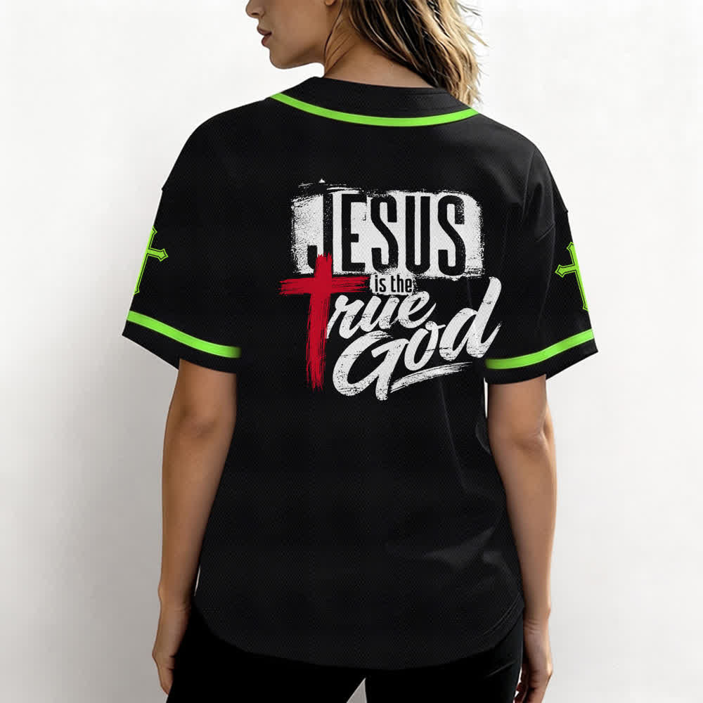 Christianartworkshop Gesù Vero Dio Croce Rossa Maglia da baseball nera - image 52