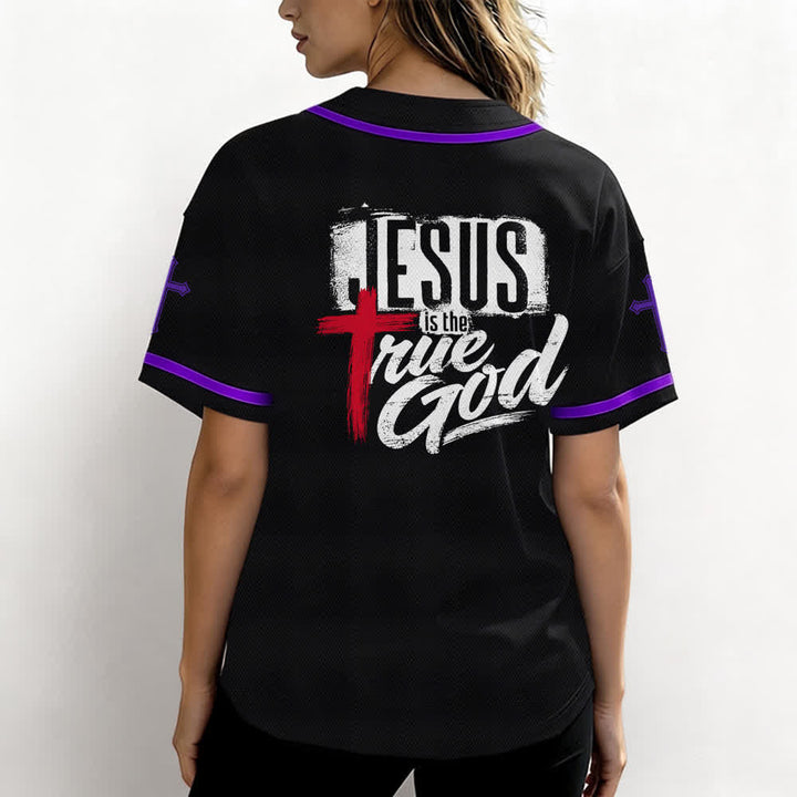 Christianartworkshop Gesù Vero Dio Croce Rossa Maglia da baseball nera - image 59