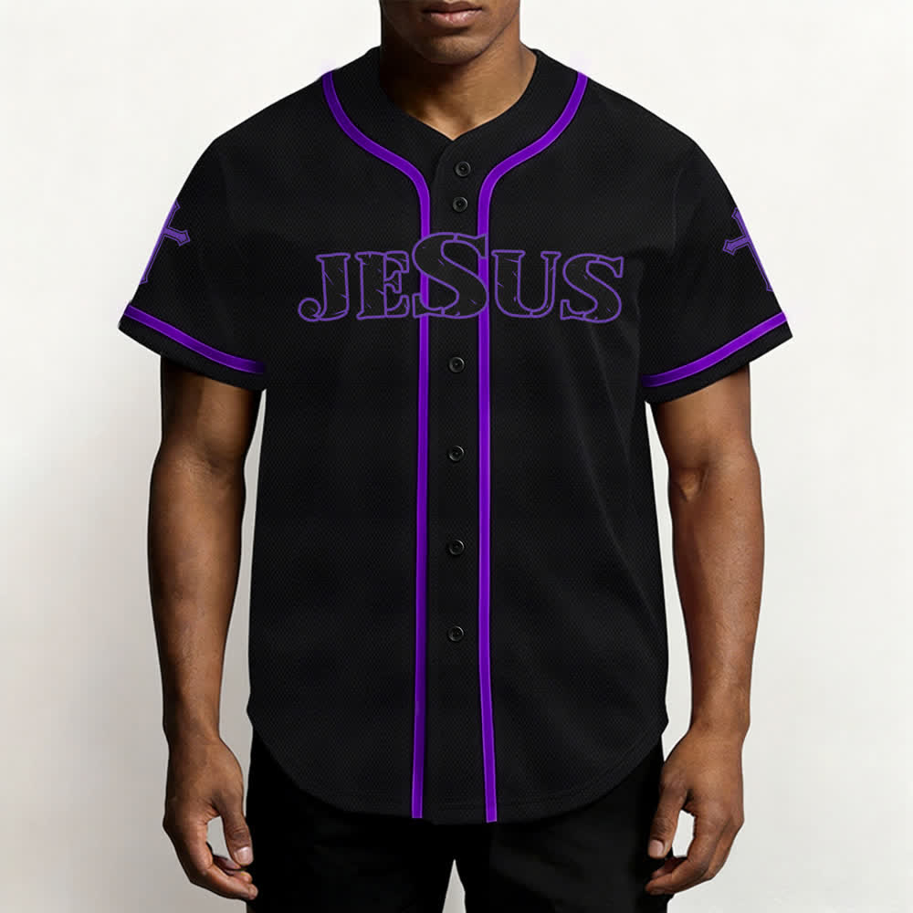 Christianartworkshop Gesù Vero Dio Croce Rossa Maglia da baseball nera - image 62