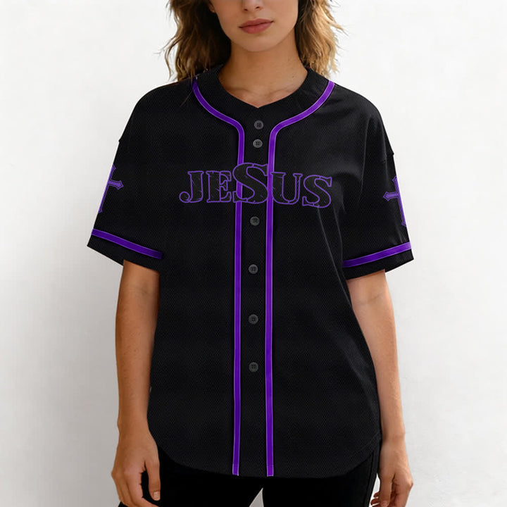 Christianartworkshop Gesù Vero Dio Croce Rossa Maglia da baseball nera - image 60