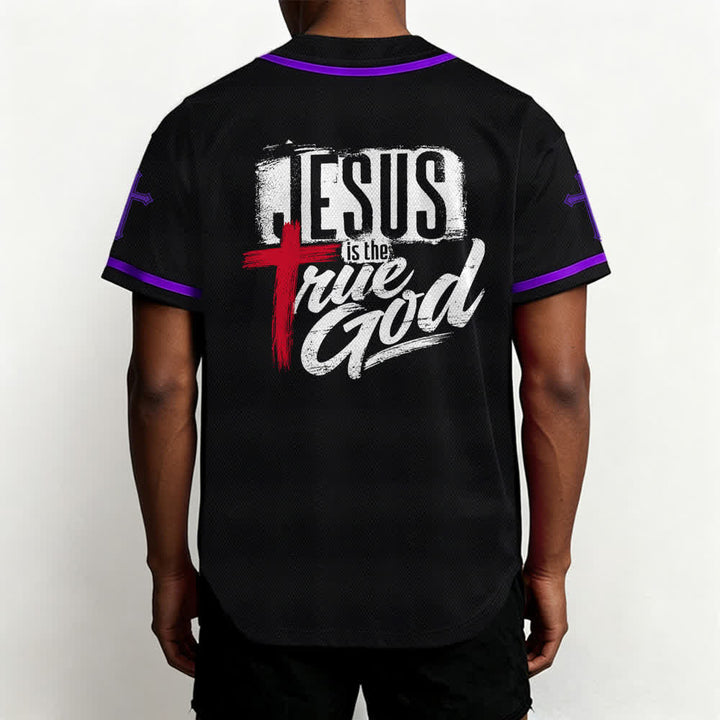 Christianartworkshop Gesù Vero Dio Croce Rossa Maglia da baseball nera - image 61