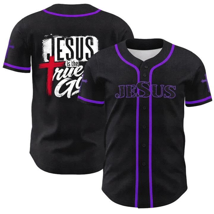 Christianartworkshop Gesù Vero Dio Croce Rossa Maglia da baseball nera - Viola - 5XL - image 56