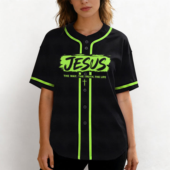 Christianartworkshop Maglia da baseball nera con stampa a pennello "Gesù la Via" - image 60