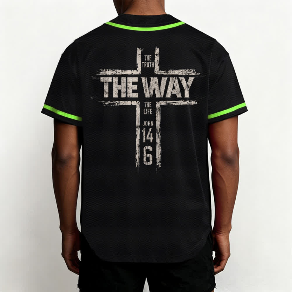 Christianartworkshop Maglia da baseball nera con stampa a pennello "Gesù la Via" - image 61