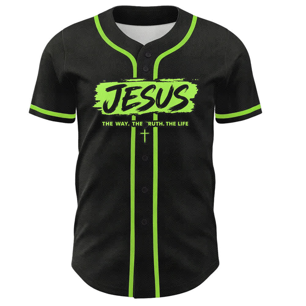 Christianartworkshop Maglia da baseball nera con stampa a pennello "Gesù la Via" - image 58