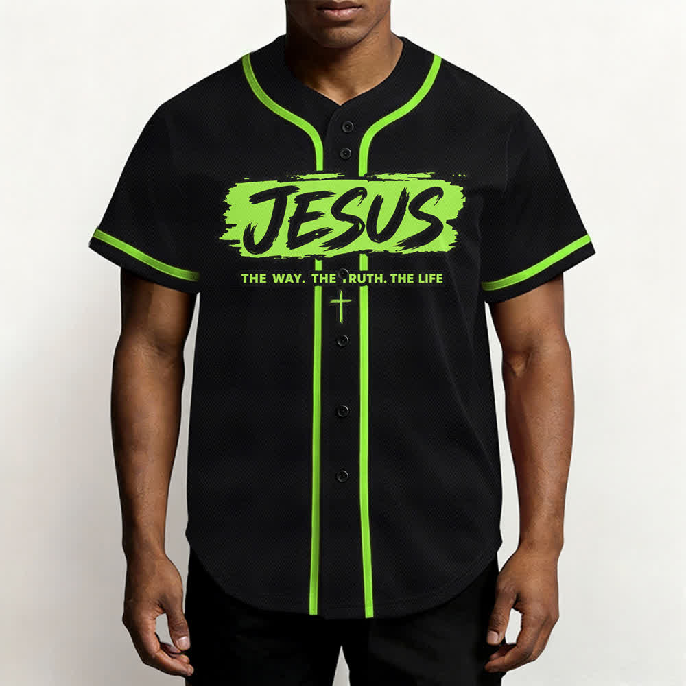 Christianartworkshop Maglia da baseball nera con stampa a pennello "Gesù la Via" - image 62