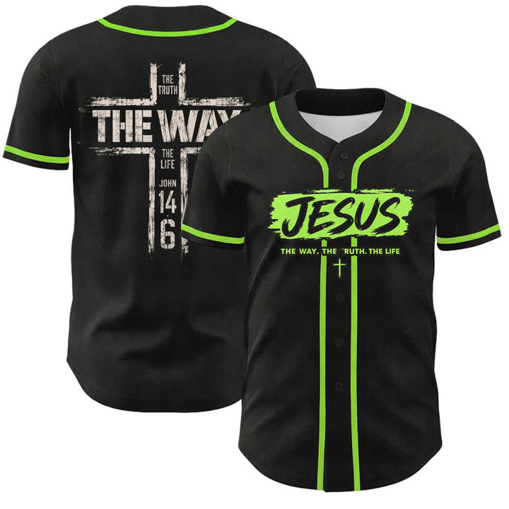 Christianartworkshop Maglia da baseball nera con stampa a pennello "Gesù la Via" - Verde - 5XL - image 56