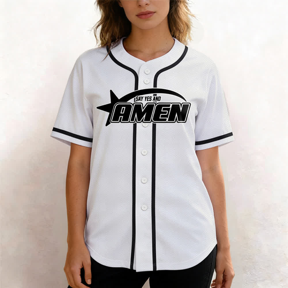Christianartworkshop Maglia da baseball della squadra Amen in bianco e nero - image 4