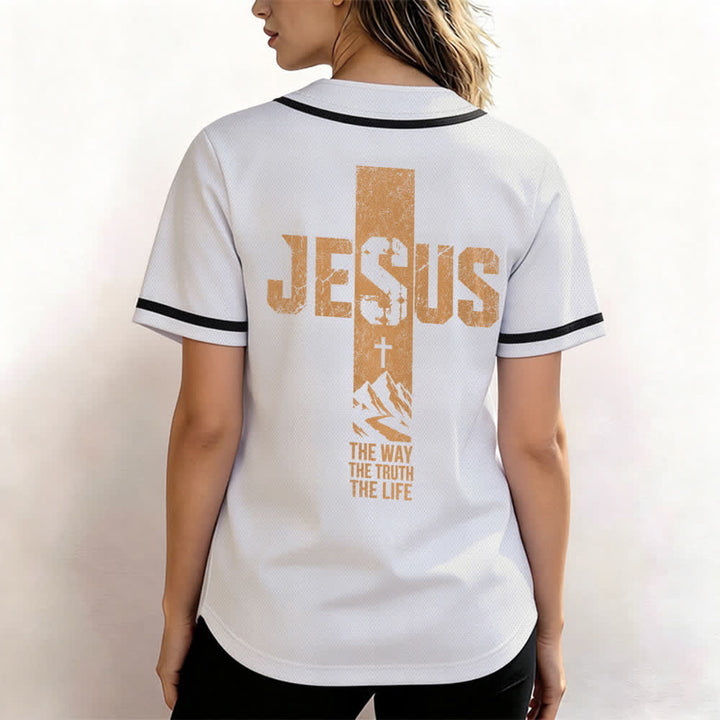 Christianartworkshop Maglia da baseball con croce di Gesù e bottoni sul davanti effetto invecchiato - image 3