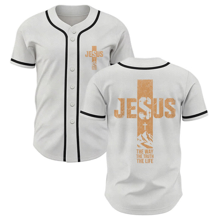Christianartworkshop Maglia da baseball con croce di Gesù e bottoni sul davanti effetto invecchiato - Bianco - 5XL - image 0