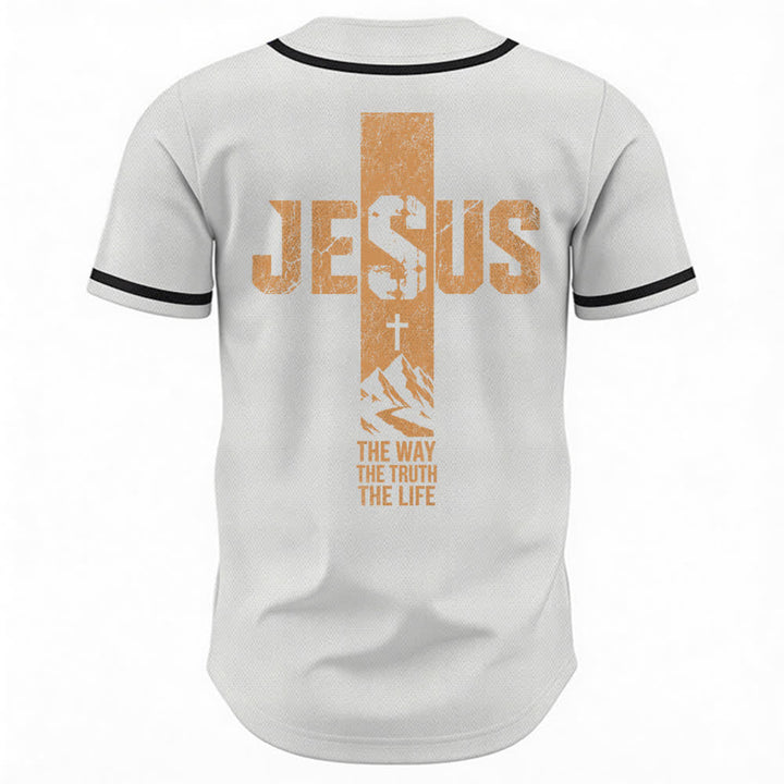 Christianartworkshop Maglia da baseball con croce di Gesù e bottoni sul davanti effetto invecchiato - image 1