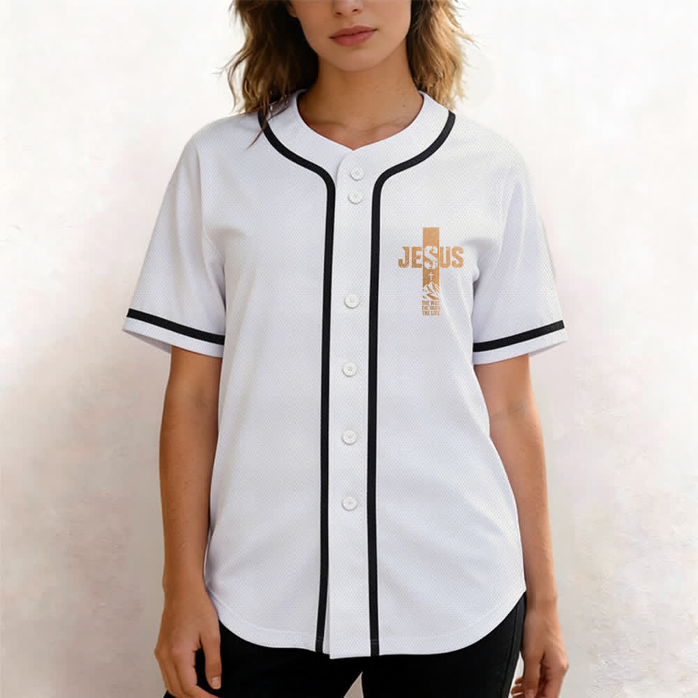 Christianartworkshop Maglia da baseball con croce di Gesù e bottoni sul davanti effetto invecchiato - image 4