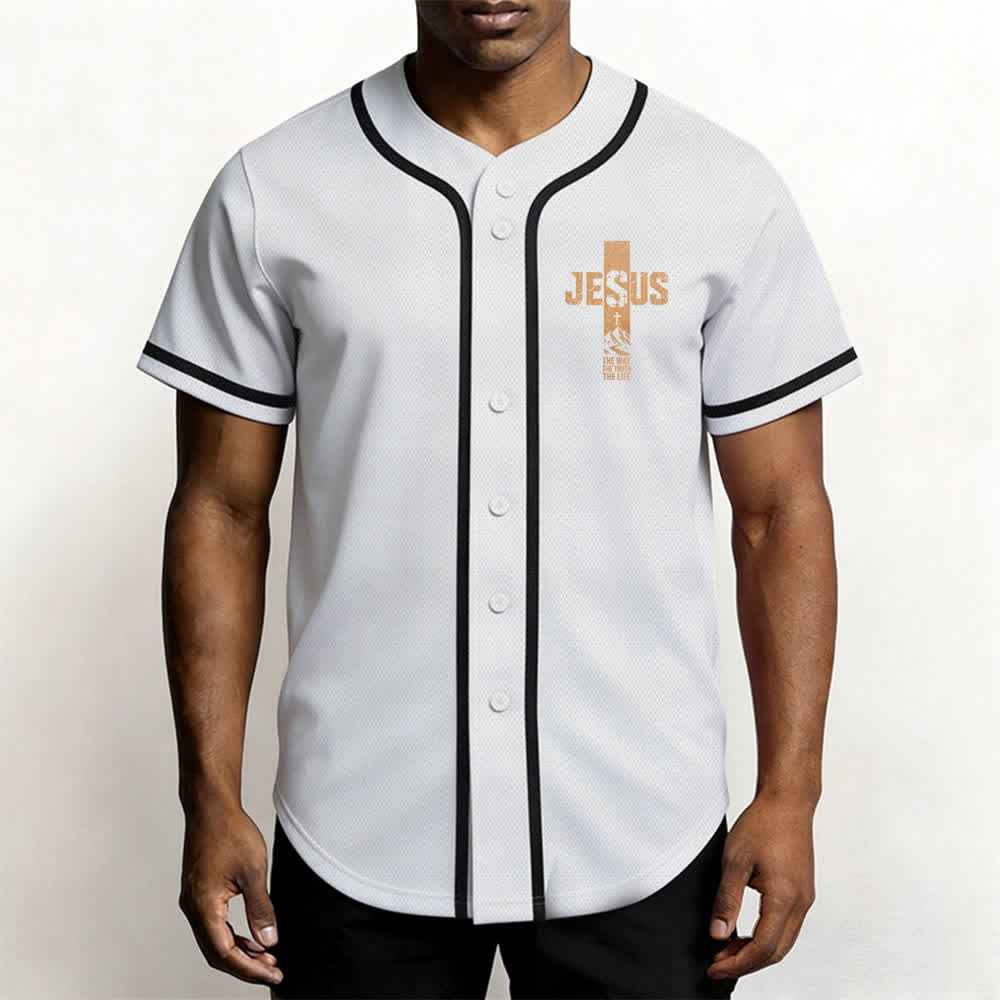 Christianartworkshop Maglia da baseball con croce di Gesù e bottoni sul davanti effetto invecchiato - image 6