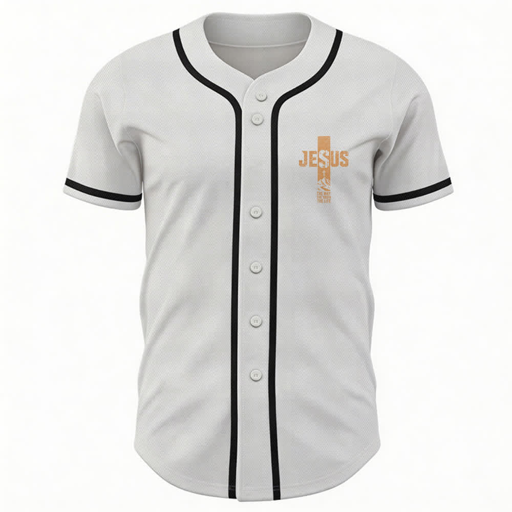 Christianartworkshop Maglia da baseball con croce di Gesù e bottoni sul davanti effetto invecchiato - image 2