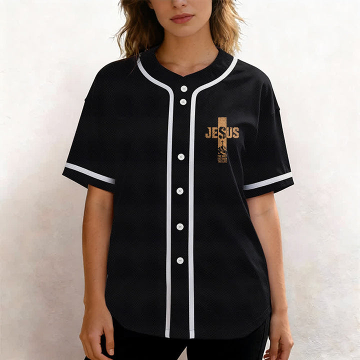 Christianartworkshop Maglia da baseball con croce di Gesù e bottoni sul davanti effetto invecchiato - image 11