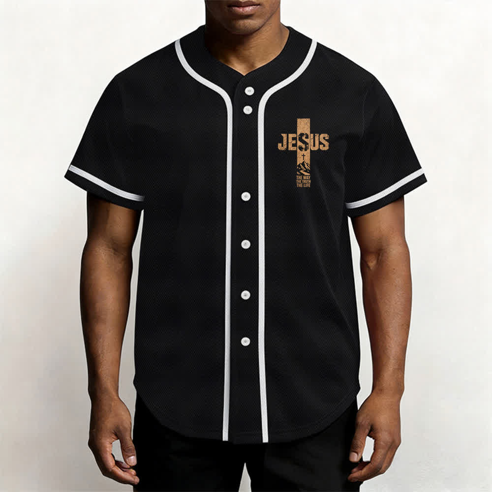 Christianartworkshop Maglia da baseball con croce di Gesù e bottoni sul davanti effetto invecchiato - image 13