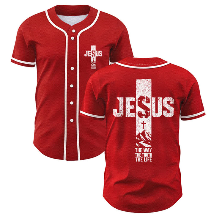 Christianartworkshop Maglia da baseball con croce di Gesù e bottoni sul davanti effetto invecchiato - Rosso - 5XL - image 14