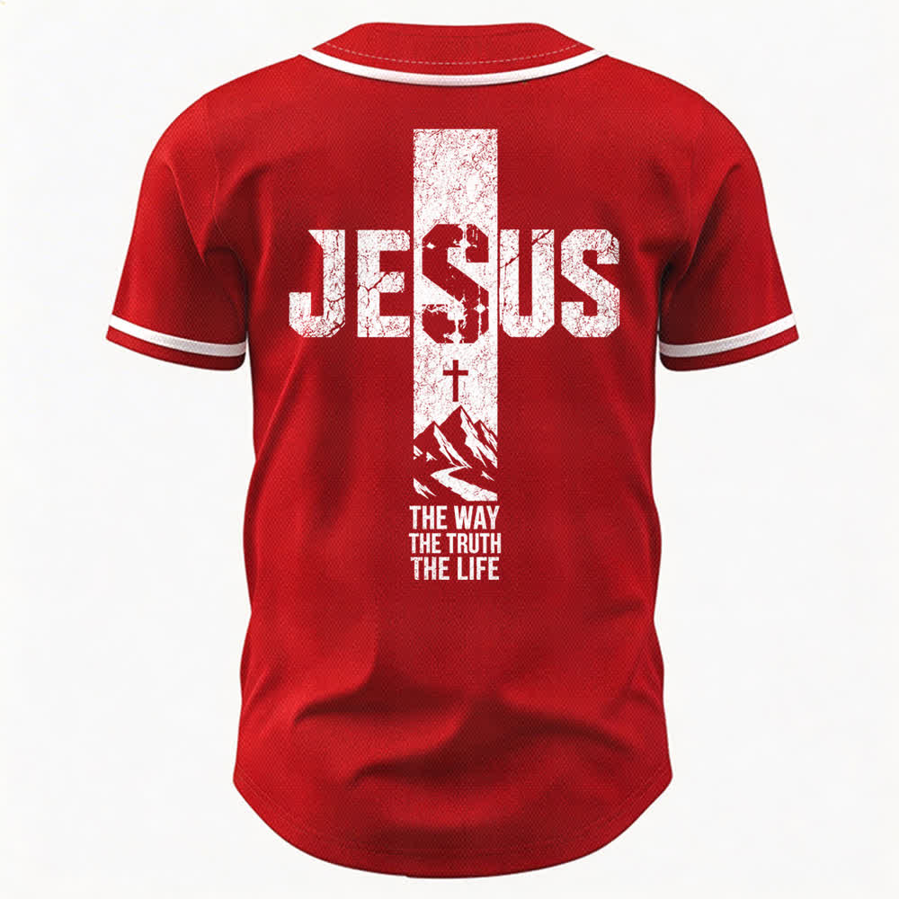 Christianartworkshop Maglia da baseball con croce di Gesù e bottoni sul davanti effetto invecchiato - image 15