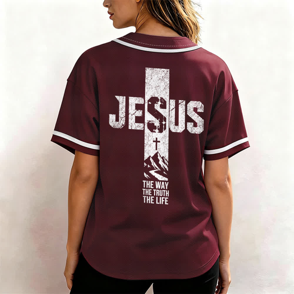 Christianartworkshop Maglia da baseball con croce di Gesù e bottoni sul davanti effetto invecchiato - image 24