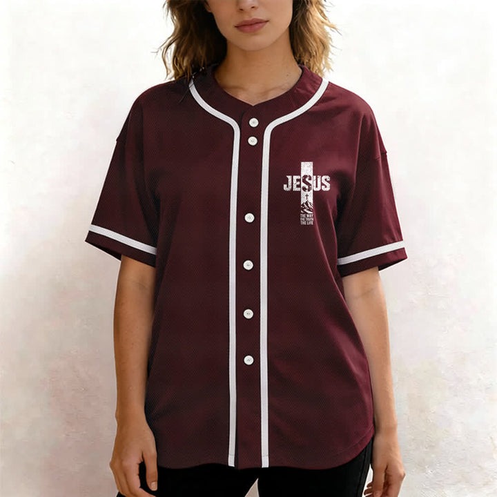 Christianartworkshop Maglia da baseball con croce di Gesù e bottoni sul davanti effetto invecchiato - image 25