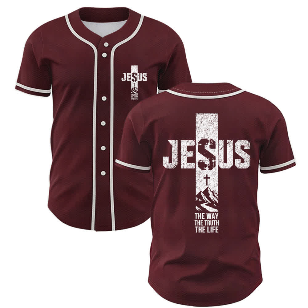 Christianartworkshop Maglia da baseball con croce di Gesù e bottoni sul davanti effetto invecchiato - Vino - 5XL - image 21
