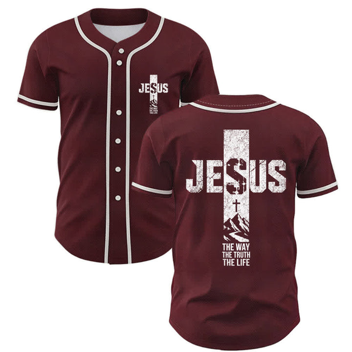 Christianartworkshop Maglia da baseball con croce di Gesù e bottoni sul davanti effetto invecchiato - Vino - 5XL - image 21