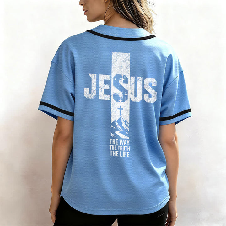 Christianartworkshop Maglia da baseball con croce di Gesù e bottoni sul davanti effetto invecchiato - image 32