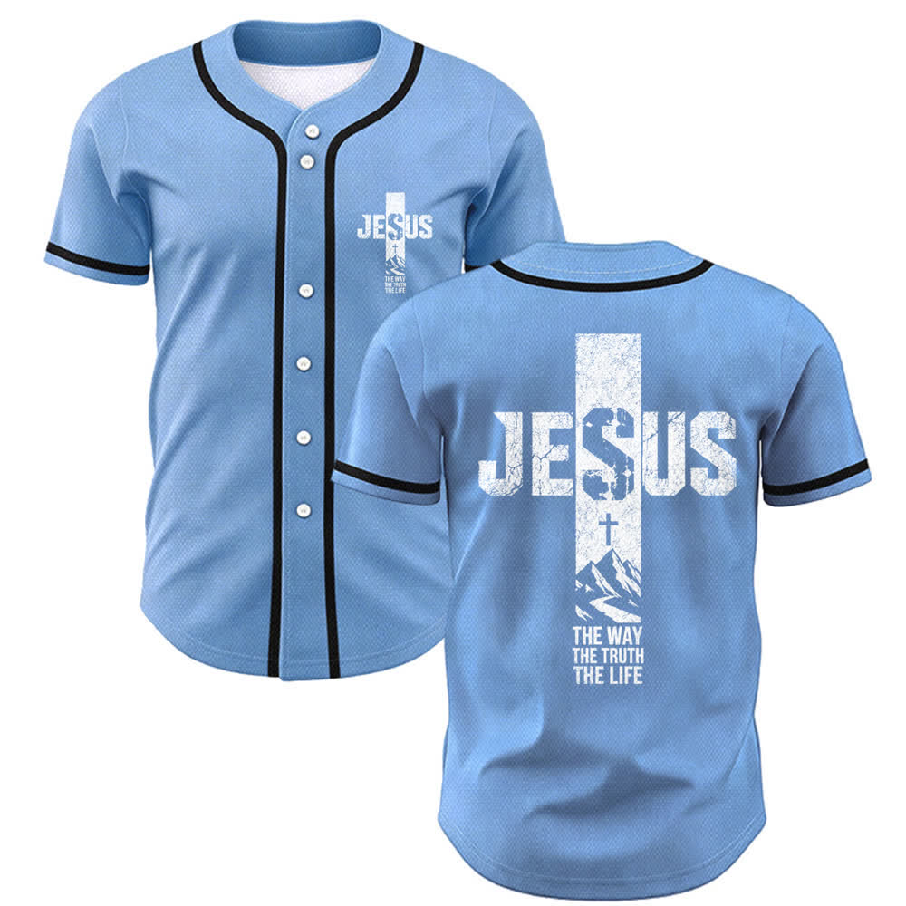 Christianartworkshop Maglia da baseball con croce di Gesù e bottoni sul davanti effetto invecchiato - Blu - 5XL - image 28