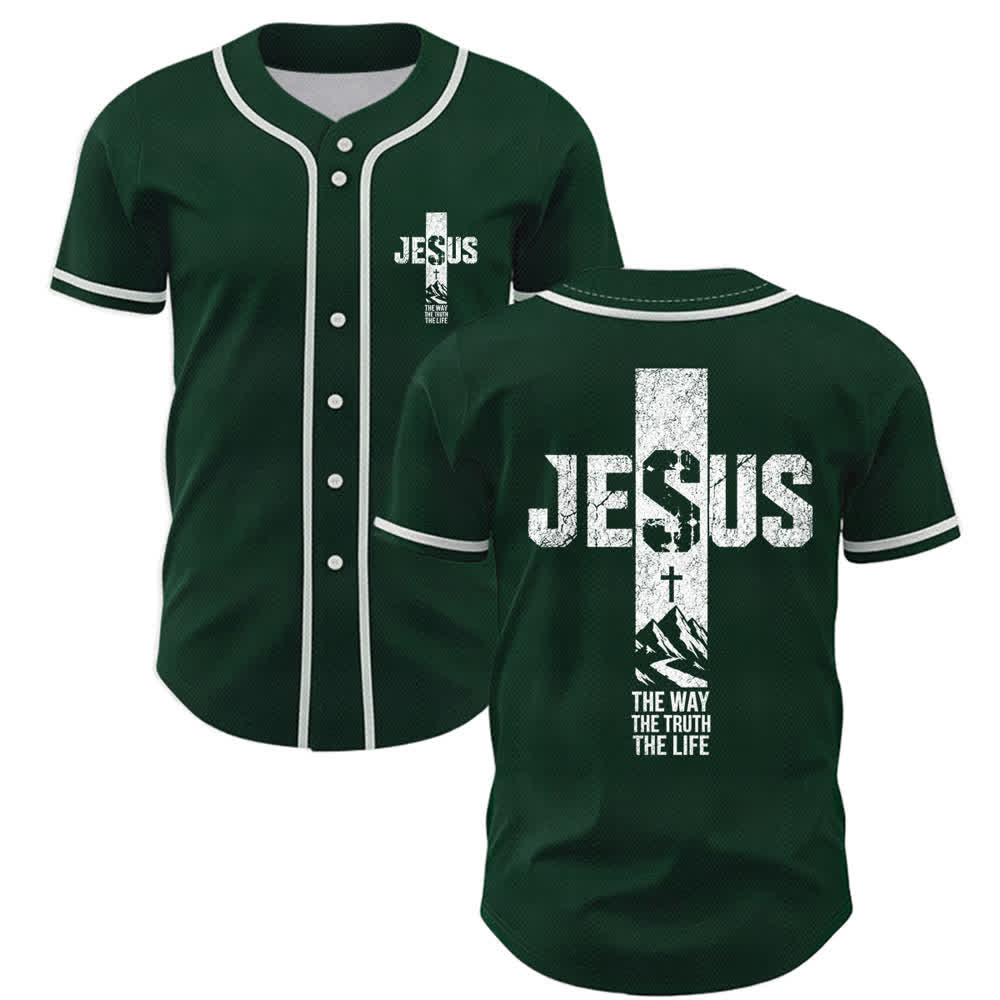 Christianartworkshop Maglia da baseball con croce di Gesù e bottoni sul davanti effetto invecchiato - Verde - 5XL - image 35