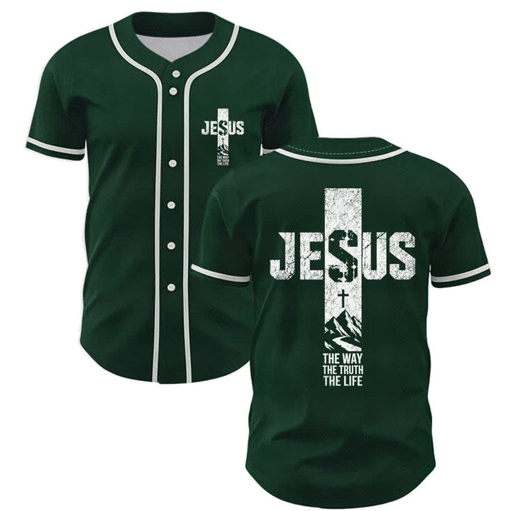 Christianartworkshop Maglia da baseball con croce di Gesù e bottoni sul davanti effetto invecchiato - Verde - 5XL - image 35