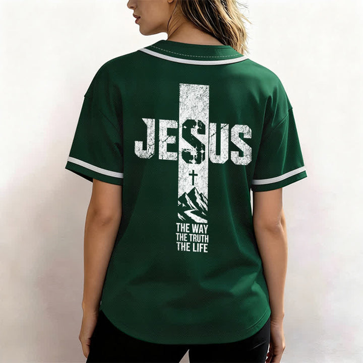 Christianartworkshop Maglia da baseball con croce di Gesù e bottoni sul davanti effetto invecchiato - image 38