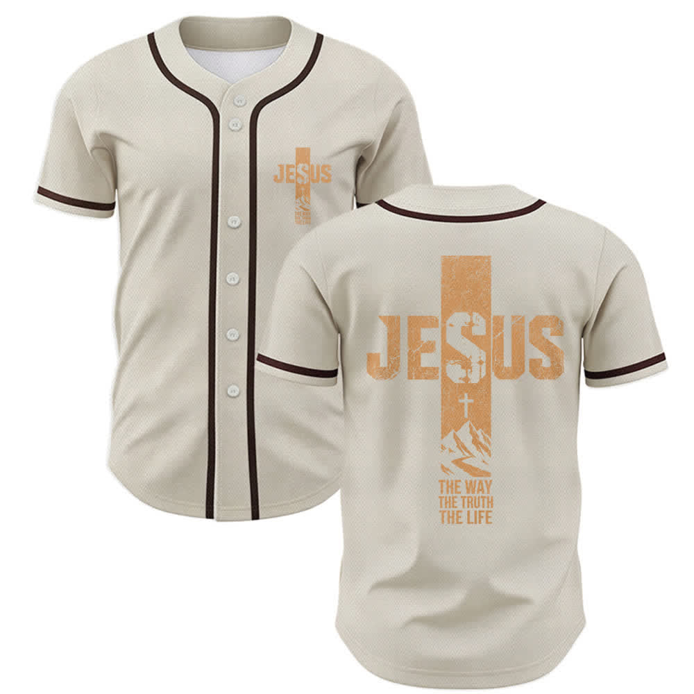 Christianartworkshop Maglia da baseball con croce di Gesù e bottoni sul davanti effetto invecchiato - Beige - 5XL - image 42