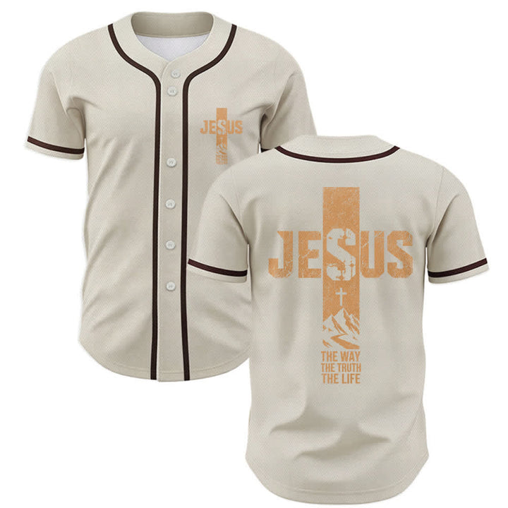 Christianartworkshop Maglia da baseball con croce di Gesù e bottoni sul davanti effetto invecchiato - Beige - 5XL - image 42