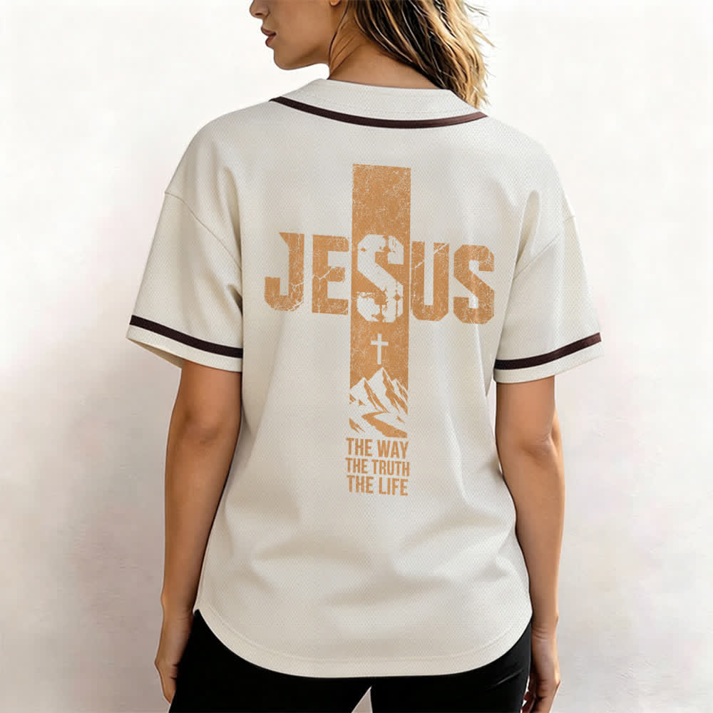 Christianartworkshop Maglia da baseball con croce di Gesù e bottoni sul davanti effetto invecchiato - image 45