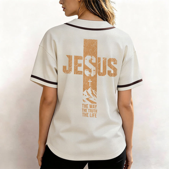 Christianartworkshop Maglia da baseball con croce di Gesù e bottoni sul davanti effetto invecchiato - image 45