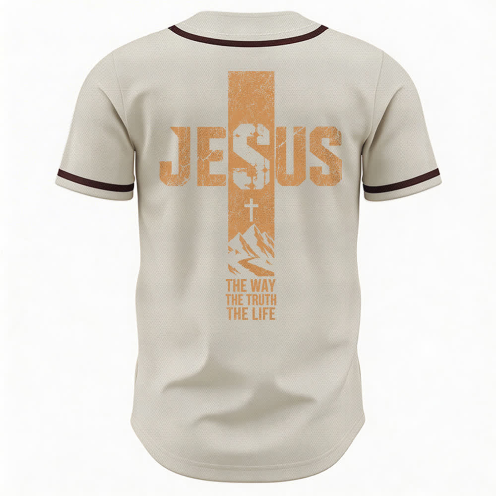 Christianartworkshop Maglia da baseball con croce di Gesù e bottoni sul davanti effetto invecchiato - image 43