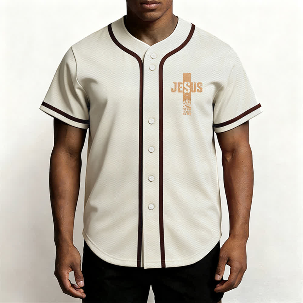 Christianartworkshop Maglia da baseball con croce di Gesù e bottoni sul davanti effetto invecchiato - image 48