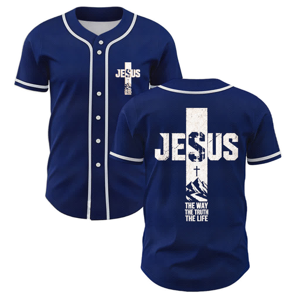 Christianartworkshop Maglia da baseball con croce di Gesù e bottoni sul davanti effetto invecchiato - Marina - 5XL - image 49