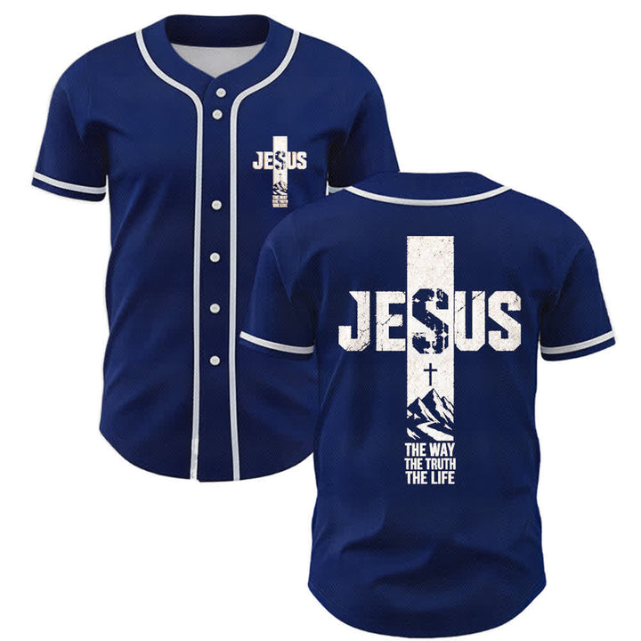 Christianartworkshop Maglia da baseball con croce di Gesù e bottoni sul davanti effetto invecchiato - Marina - 5XL - image 49