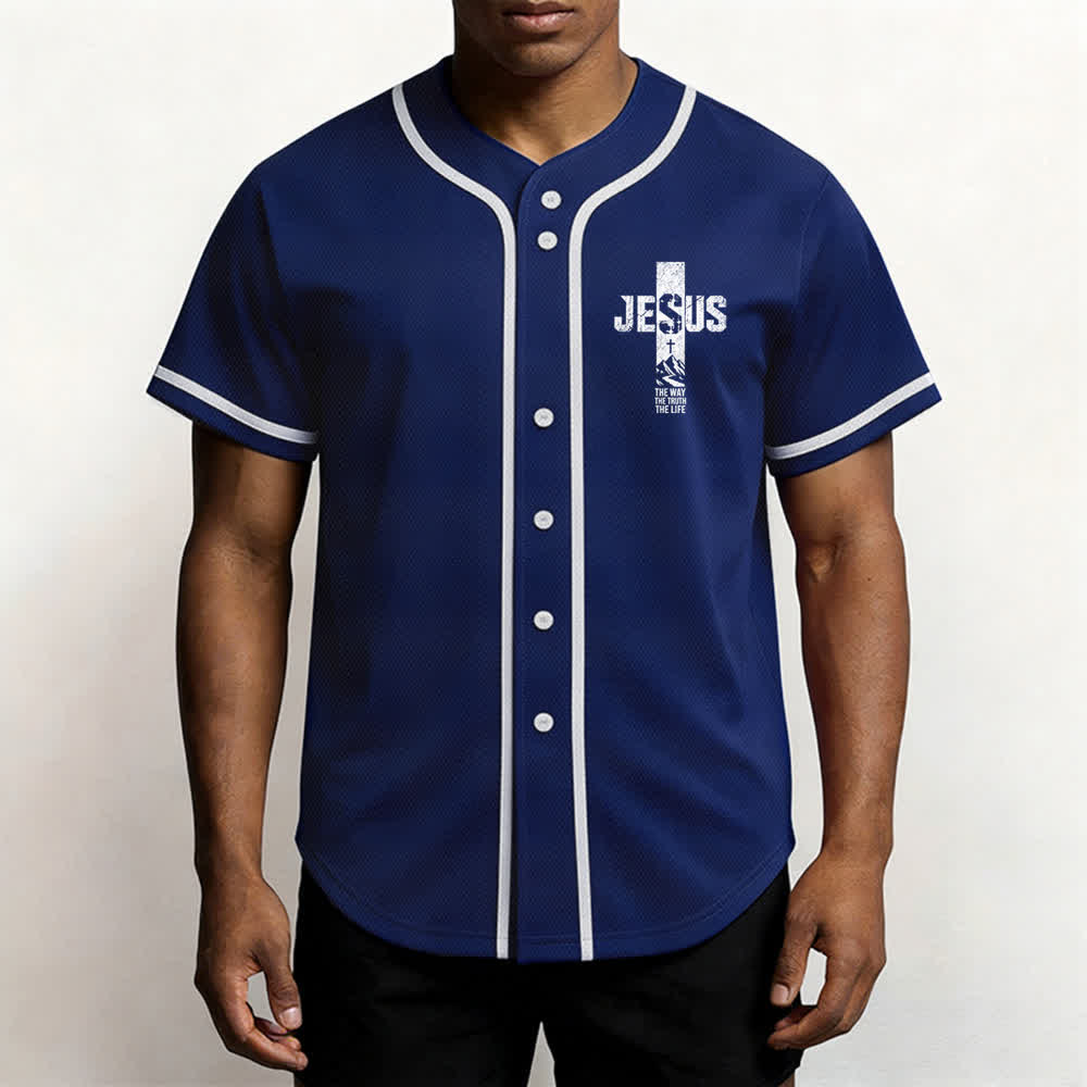 Christianartworkshop Maglia da baseball con croce di Gesù e bottoni sul davanti effetto invecchiato - image 55