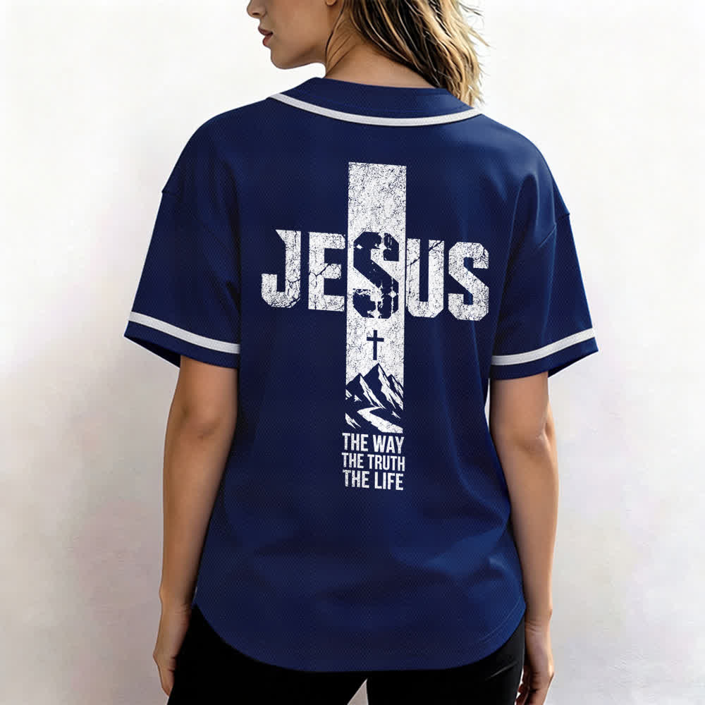 Christianartworkshop Maglia da baseball con croce di Gesù e bottoni sul davanti effetto invecchiato - image 52