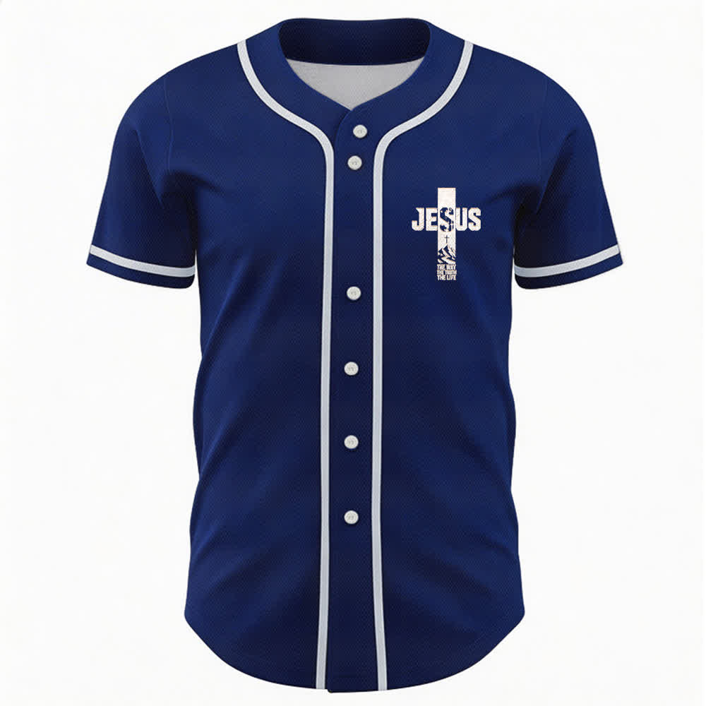 Christianartworkshop Maglia da baseball con croce di Gesù e bottoni sul davanti effetto invecchiato - image 51