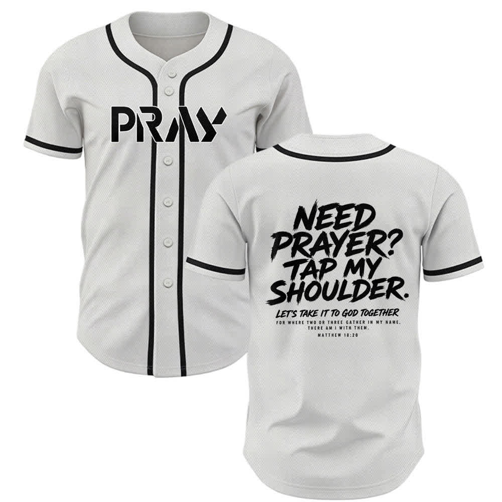 Christianartworkshop Prega Tocca la mia spalla Messaggio Maglia da baseball - Bianco - 5XL - image 0
